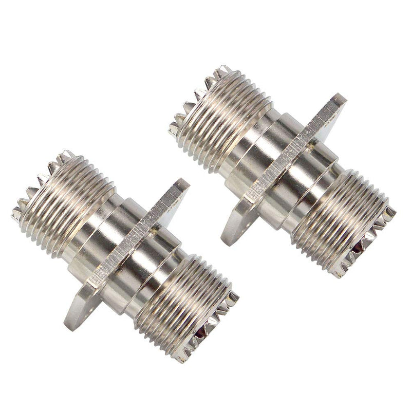 onelinkmore UHF Female to Female Coupler CB Radio Adapter Joiner Coax Connector SO239 PL259 UHF VHF Antenna 4 Hole Flange Panel Mount Adapter Pack of 2