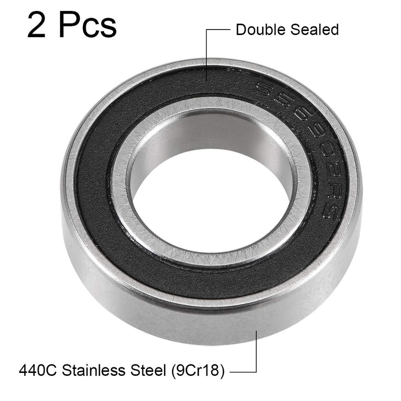 uxcell S6902-2RS Deep Groove Ball Bearings 15mm x 28mm x 7mm Double Sealed 440C Stainless Steel 2pcs 15x28x7mm