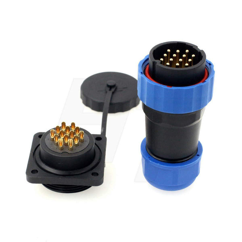 HangTon HE29 14 Pin Waterproof IP68 Connector Outdoor Circular Threaded Male Female Solder Plug Panel Socket 4-Screw (14 pin 10A 380V) 14 pin 10A 380V
