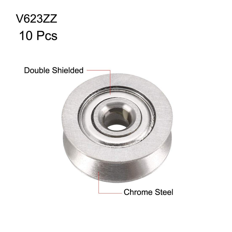 uxcell V623ZZ Deep Groove Guide Pulley Rail Ball Bearings 3mmx12mmx4mm Double Metal Shielded (GCr15) Chrome Steel Bearings 10pcs