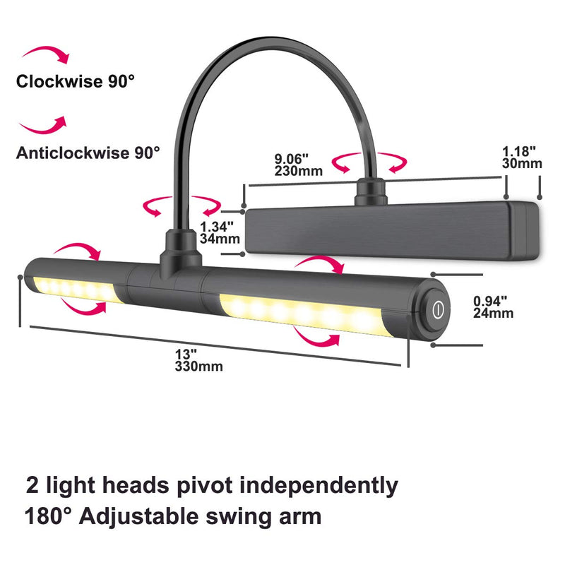 BIGLIGHT Wireless Battery Operated LED Picture Light with Remote, 13 Inches Rotatable Light Head with 3 Lighting Modes, Dimmable Display Lamp with Timer for Painting Picture Frame Portrait Art, Black