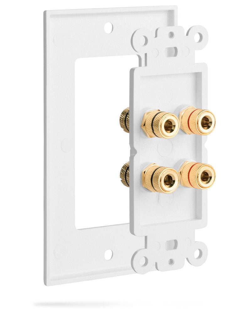 Fosmon Home Theater Wall Plate - Premium Quality Gold Plated Copper Banana Binding Post Coupler Type Wall Plate (White) (Two Speaker)