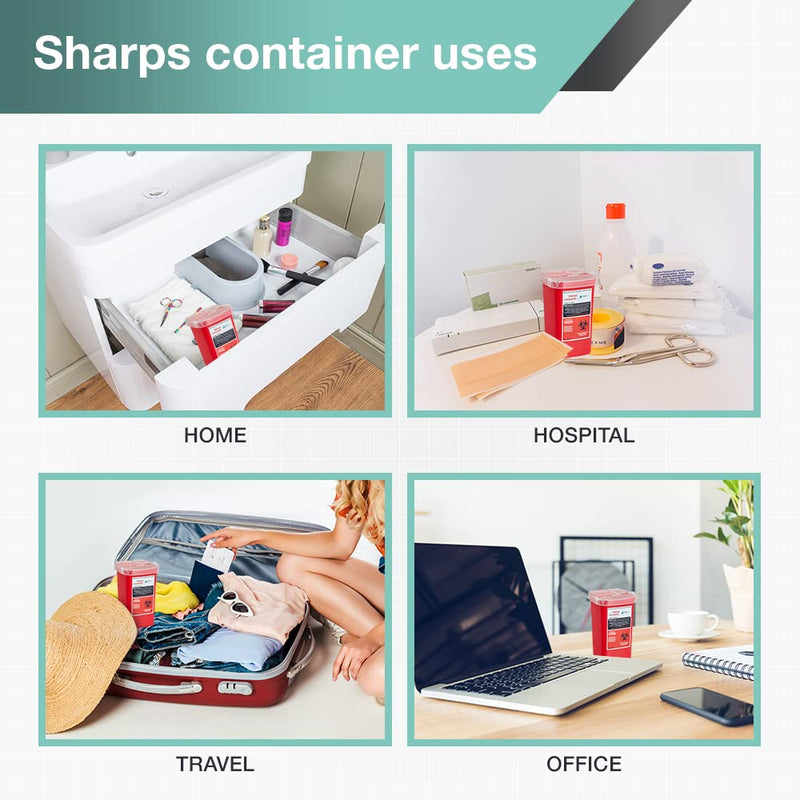 AdirMed Sharps & Needle Disposal Container 1 Quart - 3 Pack 3 Count (Pack of 1)