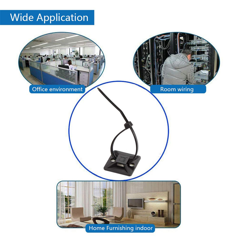 Self Adhesive Cable Tie Mounts - 3M Strongly Adhesive-Backed Zip Tie Base Holders for Home, Office Cable Wire Management(19.5mm x 19.5mm, Black, 100pack) 19.5mm x 19.5mm