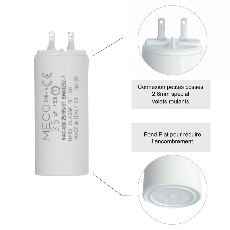 Capacitor 3.5 µF Especially for SOMFY roller shutters 10 Nm with small connection 2.8mm - WARRANTY 1 year (2)