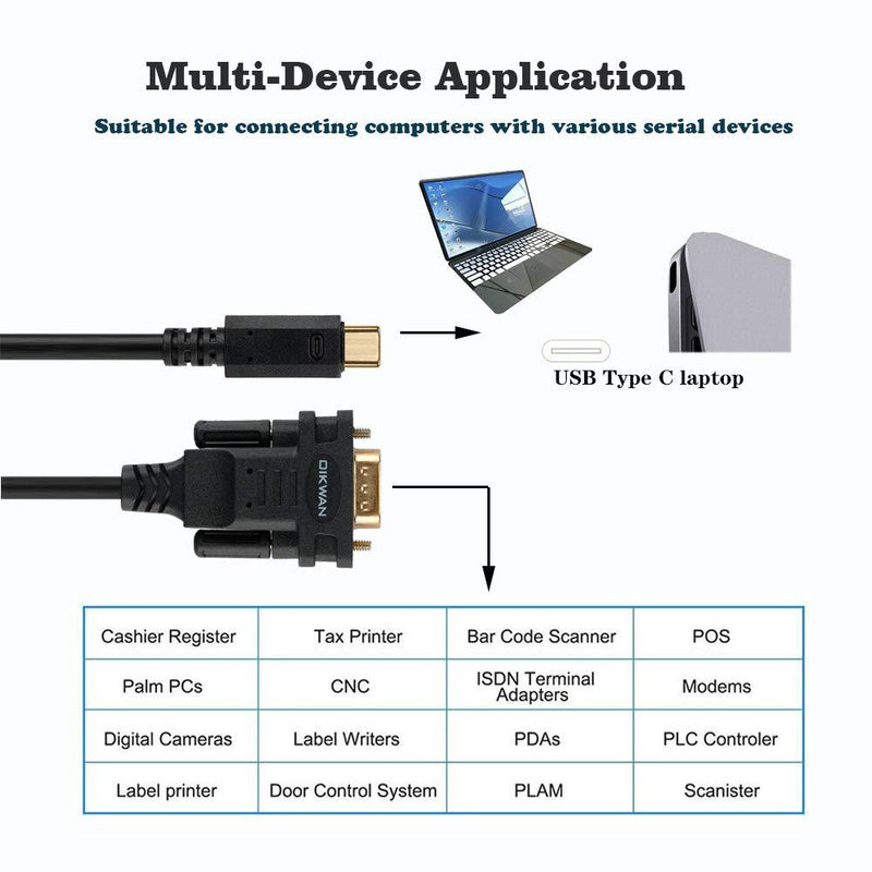 OIKWAN USB-Cto RS232 DB9 Serial Cable Male Converter Adapter with FTDI Chipset for Windows 10, 8.1, 8, 7, Vista, XP, 2000, Linux and Mac OS X 10.6 (10ft)… 10FT USB C to DB9