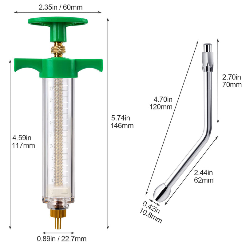 PAGOW 2 sets Reusable Syringe Drench Nozzle Lock Hub Adjustable Dosage for Sheep Goat 20 ml Green (2#) 2#