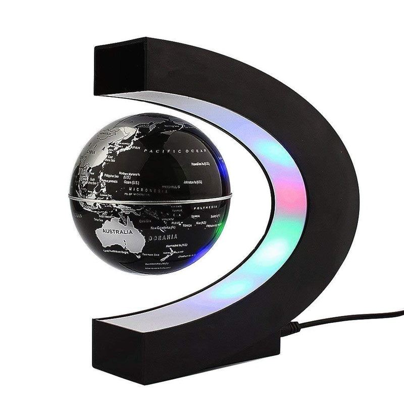 Trenzsary Floating Globe with LED Lights C Shape Magnetic Levitation Floating Globe World Map for Desk Decoration (Black) Black