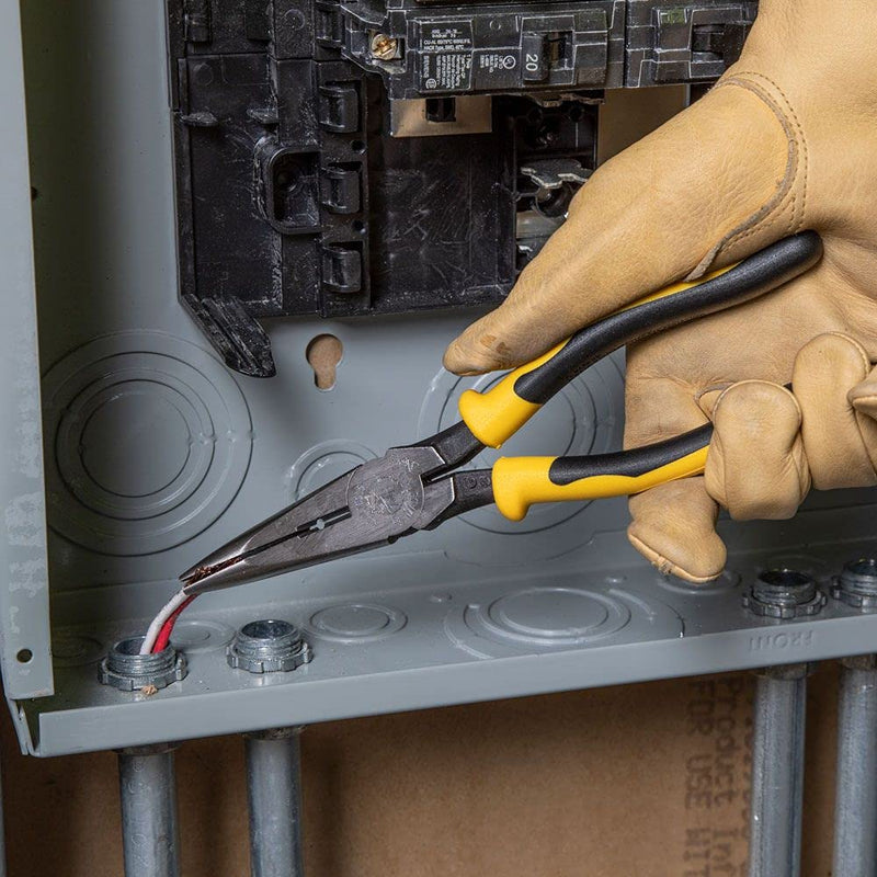Klein Tools J203-8N Long Nose Side-Cutter Stripping Pliers, Induction Hardened and Heavier For Increased Cutting Power, 8-Inch Side Cutters w/Stripping