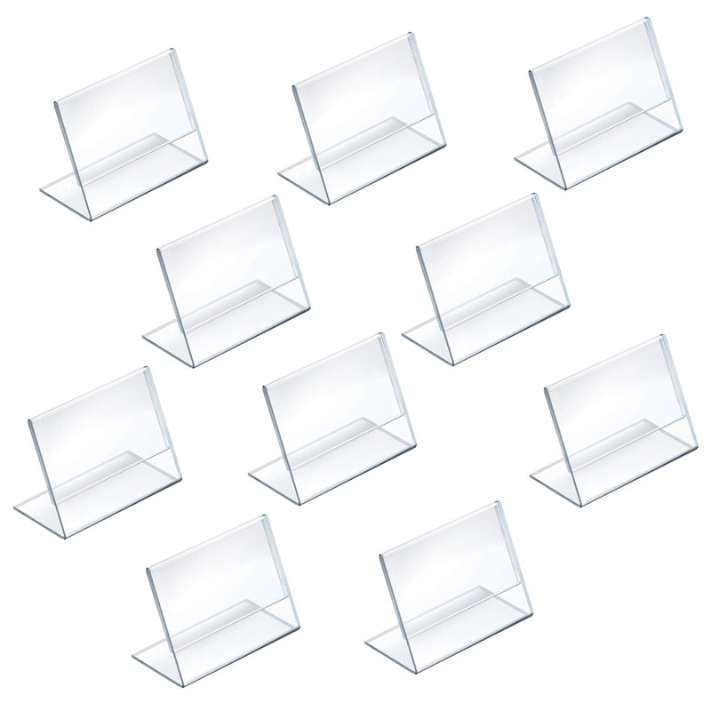 Azar Displays 112740 3-1/2-Inch by 2-1/2-Inch Horizontal Slanted L-Shape Acrylic Sign Holder, 10 Count, Clear 3 .5 in W x 2 .5 in H Horizontal