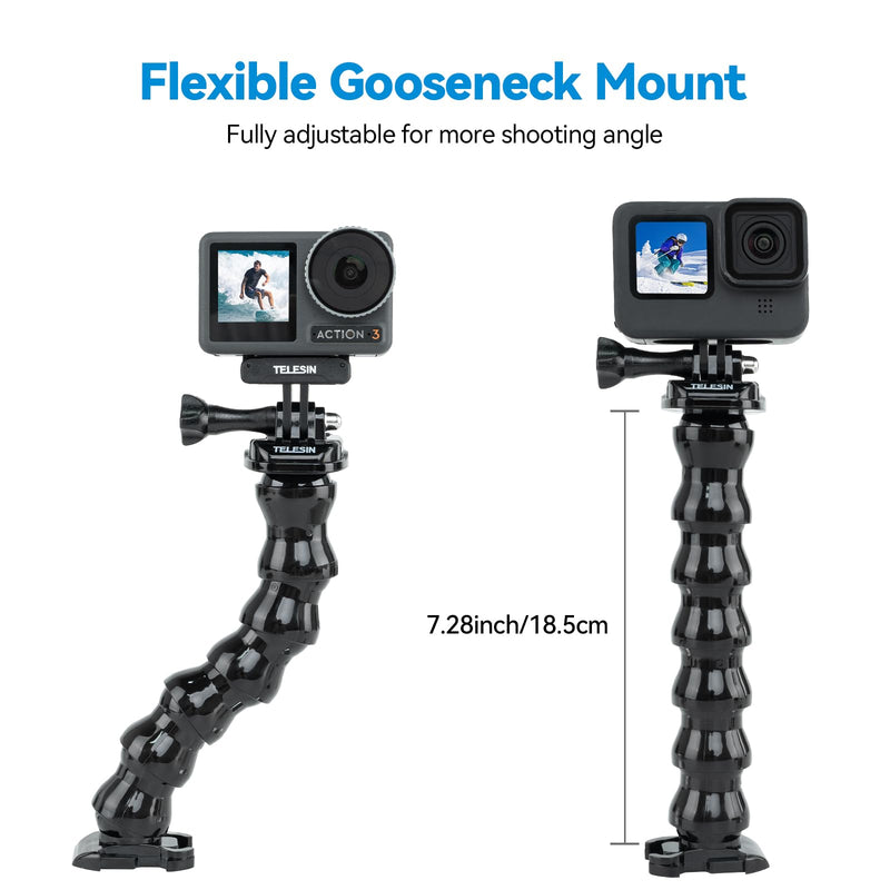 TELESIN Jaws Flex Super Clamp Mount, Gooseneck Desk Table Stroller Gym Video Light Extension Holder Attach for GoPro Max Mini Hero 11 10 9 8 7 6 5, Insta360 X2 X3 GO 2 GO3 DJI Action 3 4 Accessories