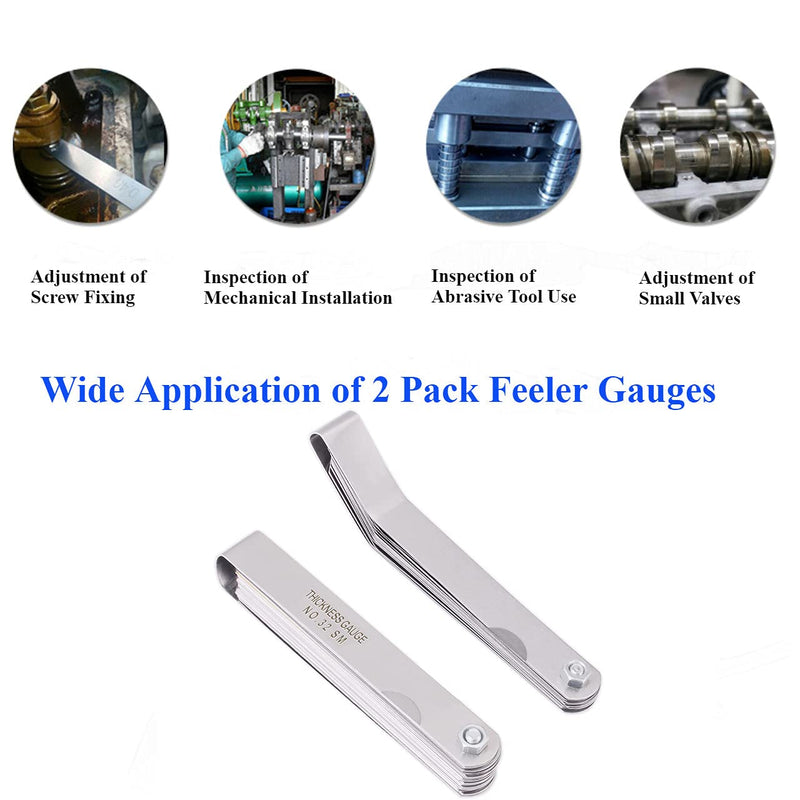 ZUZUAN 1 Pack Feeler Gauge with 32-Blade and 1 Pack Offset Feeler Gauge with 16-Blade, Gauge Dual Marked Metric and Imperial Gap Measuring Tool