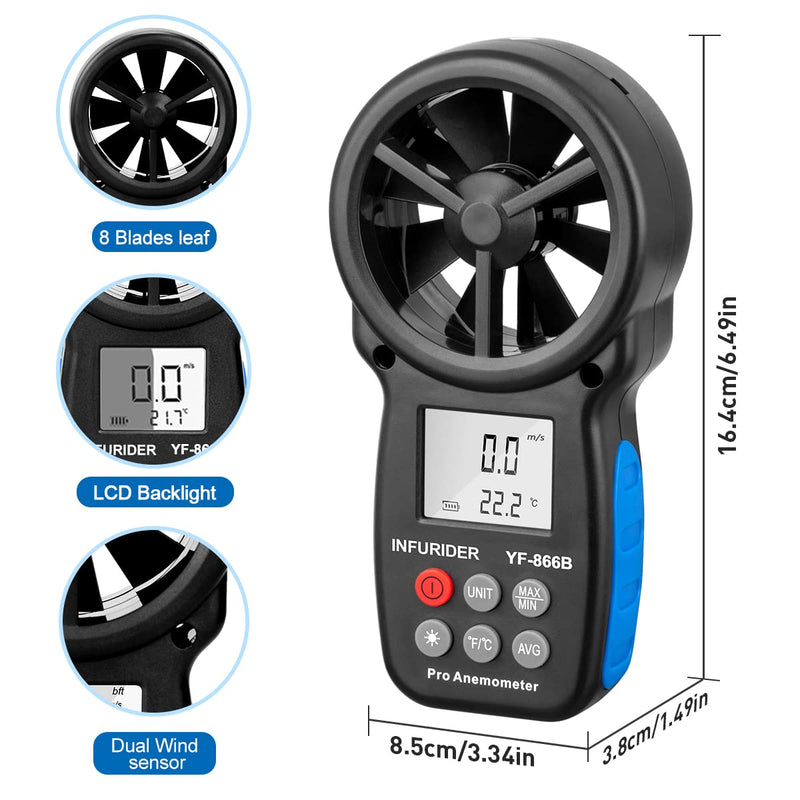 Anemometer Handheld,Digital Wind Speed Meter Anemometer w/Wind Velocity&Wind Temp Measurement,Wind Gauges Airflow Tester for HVAC CFM Shooting Drone(INFURIDER YF-866B)