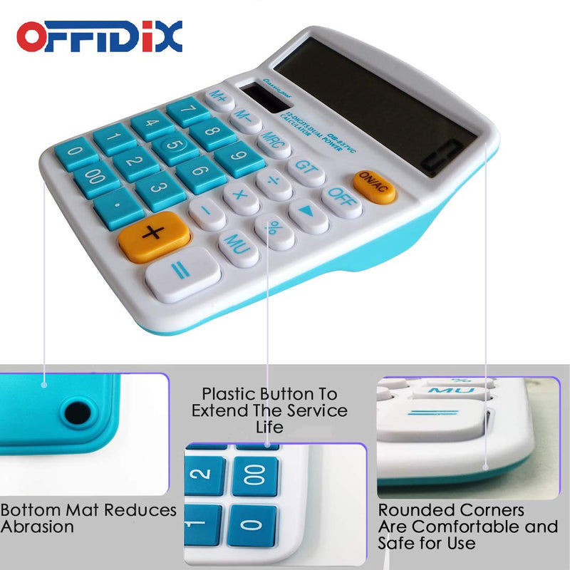 OFFIDIX Desktop Calculator 12 Digit Large LCD Display Calculator Office Desk Calculator, Dual Power Electronic Calculator (Sky Blue) Sky Blue