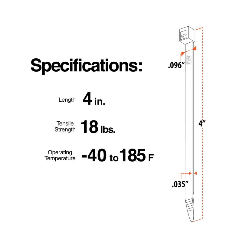 TR Industrial Contractor Series UV Cable Ties (100-Piece), 4", Type 21, Made in USA 4"