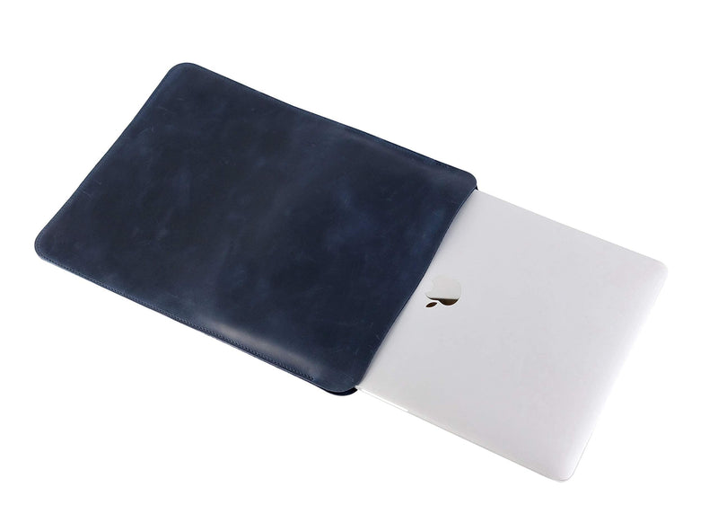 MacBook 13 Sleeve Soft Genuine Leather case Bag Handmade for 13-inch MacBook Air M1 A2337 A2179 A1932 2018-2021, MacBook Pro M1/A2338 A2251 A2289 2016-2021, Blue Vertical 13 Macbook Air / Pro