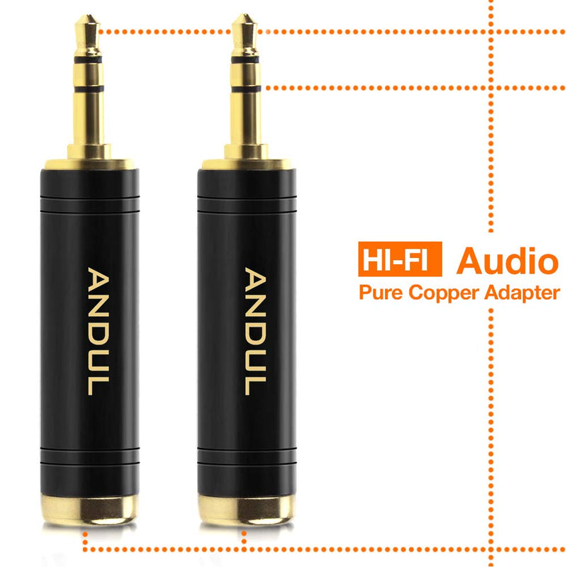 ANDTOBO 1/4'' to 3.5mm Stereo Pure Copper Headphone Adapter,3.5mm(1/8'') Plug Male to 6.35mm (1/4'') Jack Female Stereo Adapter for Headphone, Amp Adapte, Black 2-Pack