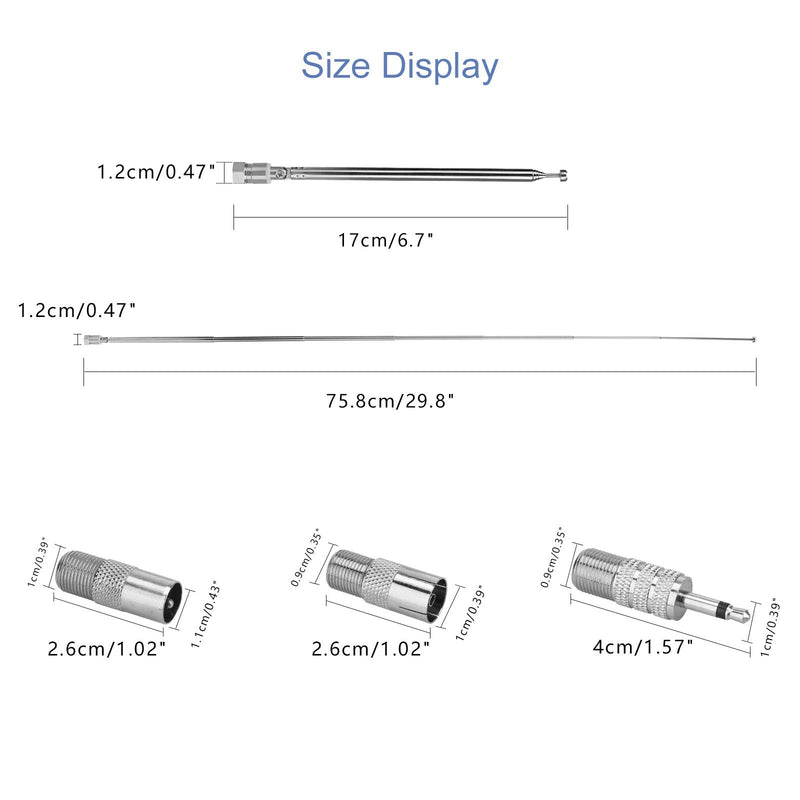 ENUODA 75 Ohm FM Radio Antenna 7 Sections FM Telescopic Antenna 17cm/75.8cm Replacement FM Antenna F Type Male Plug Connector with Adapter for Table Top Radio HiFi AV Stereo Receiver Mini System FM Antenna Kit