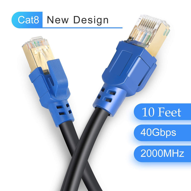 CAT 8 Ethernet Cable 10 ft, High Speed SSTP LAN RJ45 Cord, Internet Network UP for Router, Modem, Gaming, etc. 10 Feet