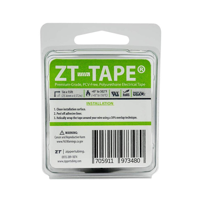 ZT-Tape, PVC-Free Electrical Tape, Fire-Resistant, Chemical-Resistant, and Abrasion-Resistant, Polyurethane Tape, 1” Wide x 15’ Long Roll Black