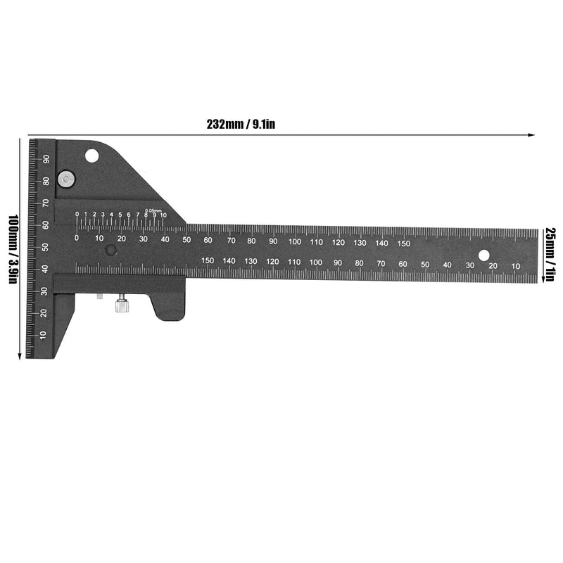 Fafeicy 0~210mm T-type ruler with 0.05mm accuracy, aluminum alloy multifunctional wooden ruler, with two vertical end scales, for multifunctional line drawing and measurement