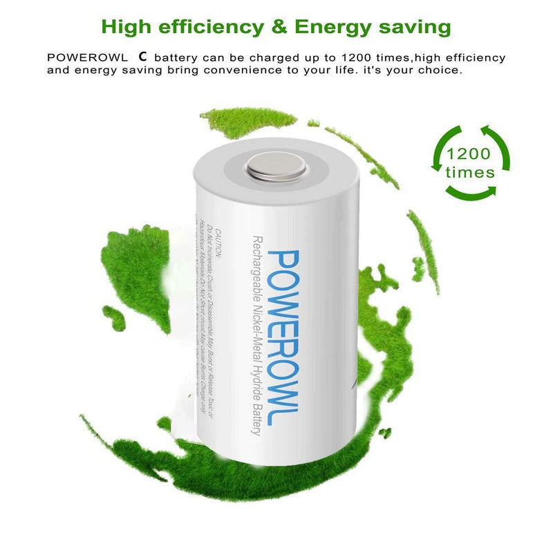 POWEROWL Rechargeable C Batteries Nickle Metal Hydride 5000mah Low Self Discharge NiMH C-Cell Battery (4 Pack) 4pack