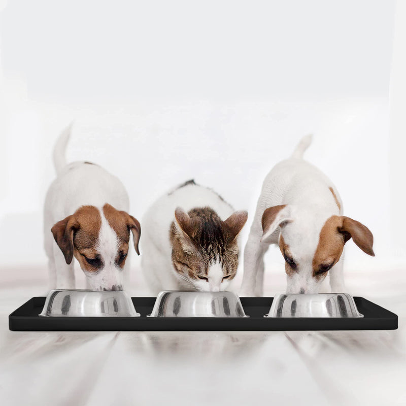 DogBuddy Dog Food Mat - Waterproof Dog Bowl Mat, Silicone Dog Mat for Food and Water, Pet Food Mat with Edges, Dog Food Mats for Floors, Nonslip Dog Feeding Mat S: 19" x 12" Black