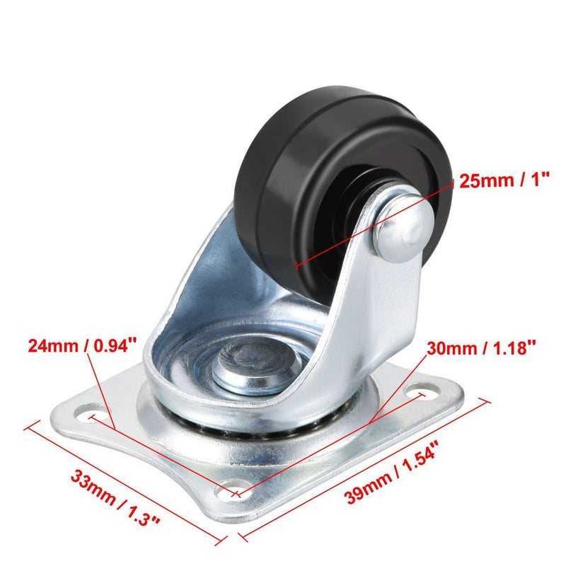 uxcell 1 Inch Casters Wheels Rubber Top Plate Mounted Swivel Fixed Caster Wheel, 33lb Total Capacity, 4 Pcs (2 Pcs Swivel, 2 Pcs Fixed)