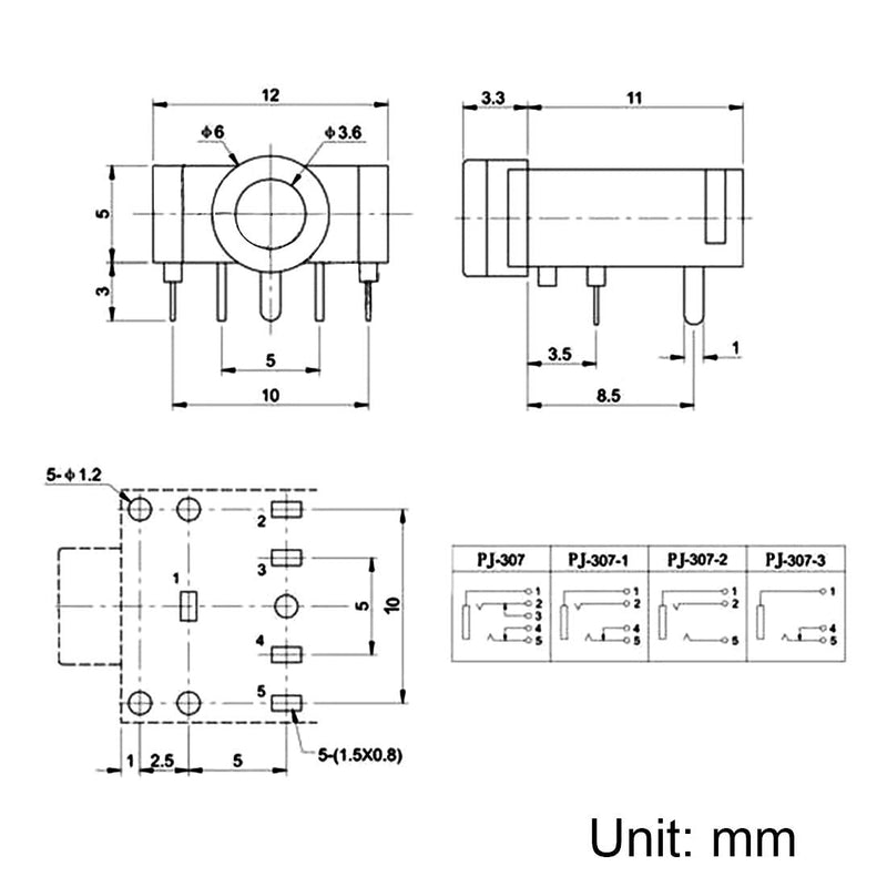 uxcell 3.5 mm Audio Jack Connector PCB Mount Female Socket 5 Pin PJ-307 15pcs