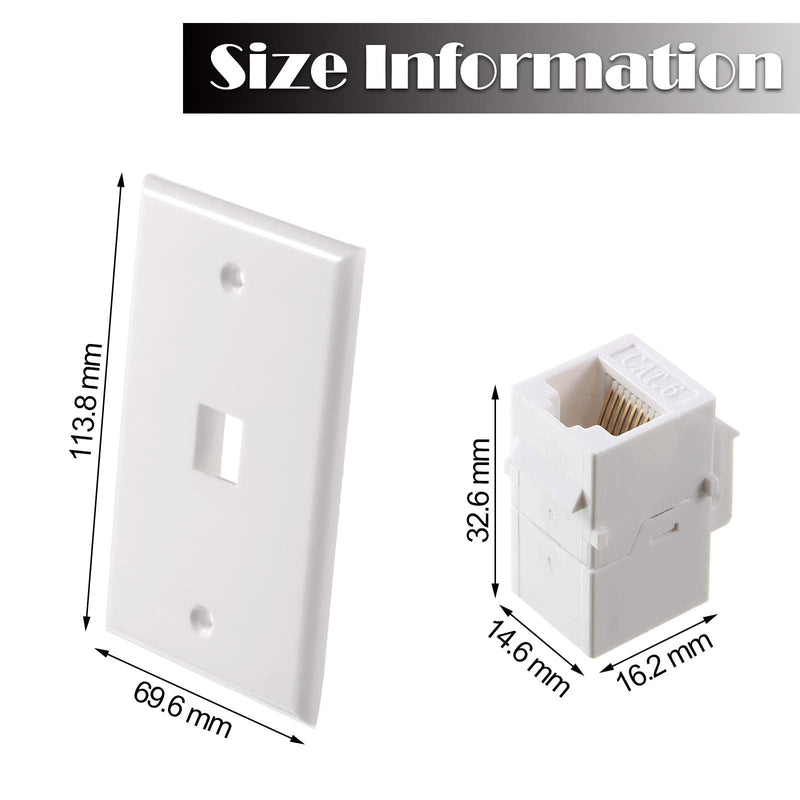 8 Pieces Ethernet Wall Plate, RJ45 Cat6 Female to Female Jack Inline Coupler Plates Ethernet Cable Faceplates with Single Port (White) White