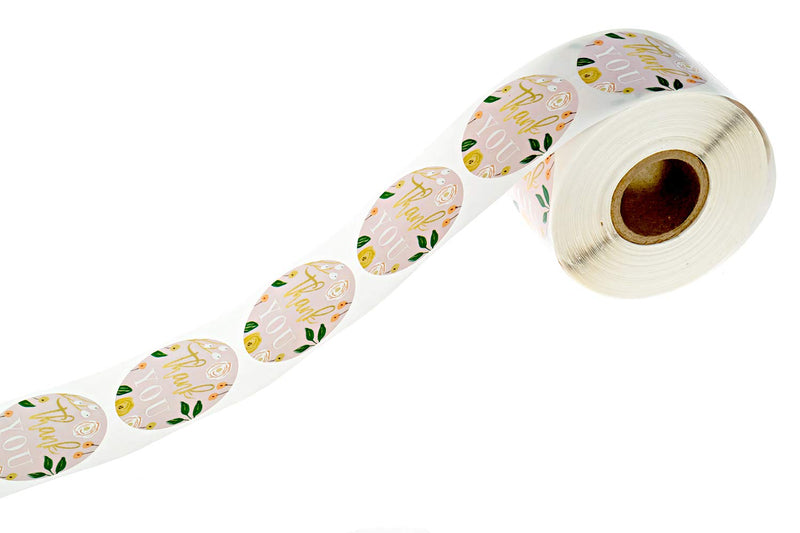 Modern Floral & Faux Gold Thank You Label/Roll of 500 1.5" Labels/Chic All Occasion Thanks Stickers