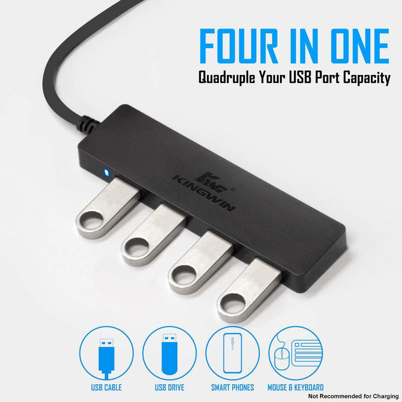 Kingwin USB Hub 4 Port USB 3.0 Data Hub for Mobile SSD, MacBook, Mac Pro/ Mini, iMac, Chromebook, Surface Pro, USB Flash Drives, Notebook PC, XPS, and More [Ultra Slim]