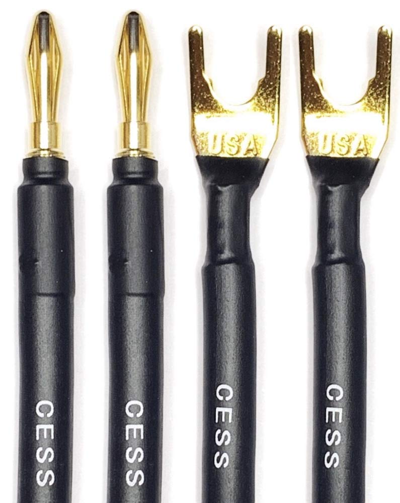 CESS-027L HiFi Speaker Cable Jumpers Wire 6-inch - Spade Plug to Banana Plug Speaker Jumper Cable - 4 Pack (Large Fork) Large Fork
