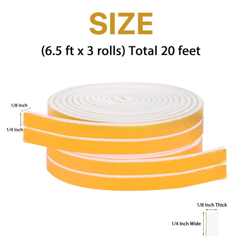 Futuwi Weather Stripping for Doors- 4 Rolls, 1/4 Inch Wide X 1/8 Inch Thick Total 52 Feet Long, Self Adhesive Foam Tape High Density Foam Sealing Window Insulation Gasket Tape (13ft x 4 Rolls) 1/4" (W) x 1/8" (T) x 52' (L)