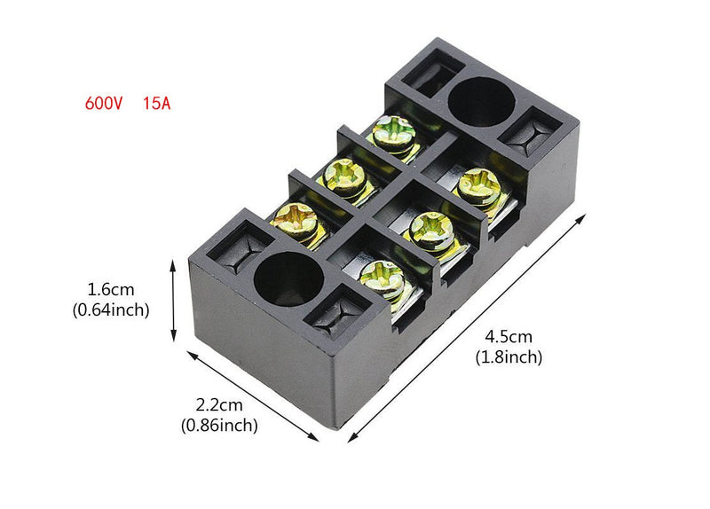 Luomorgo TB-1503 3 Position Double Row Screw Terminal Strip and 600V 15A Double Rows Covered Barrier Screw 10pcs