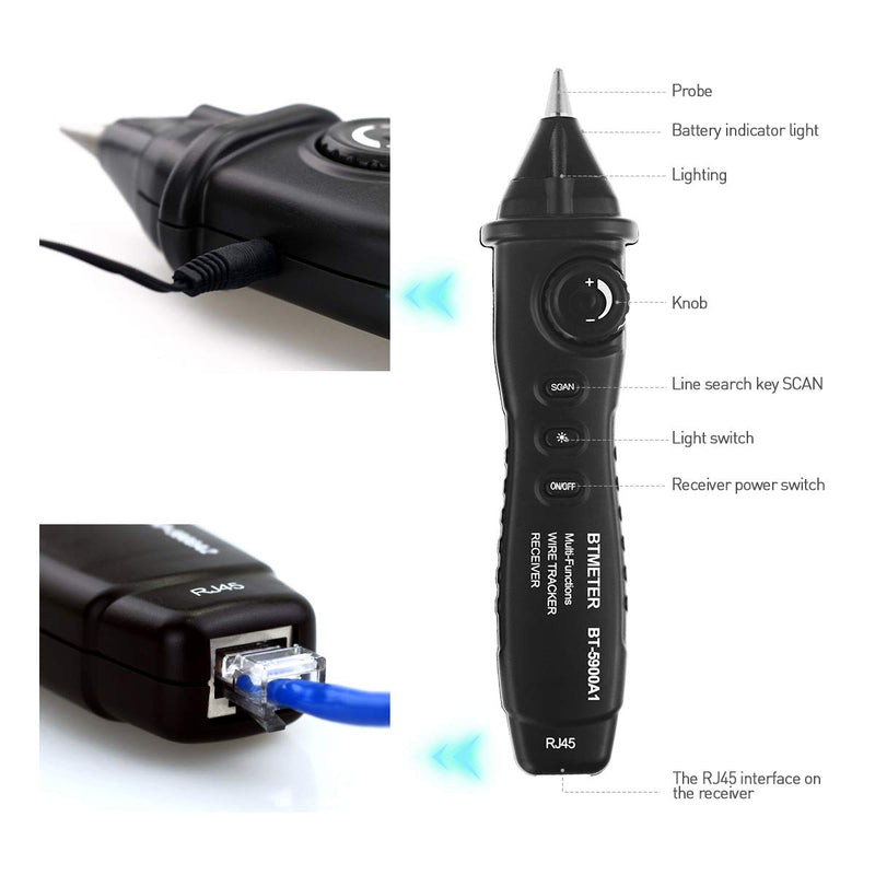 Wire Tracker Tone Generator - BTMETER BT-5900A Cable Finder for RJ11 RJ45 Ethernet LAN Network Cable Telephone Line Tester Toner Probe Kit , Continuity Checker