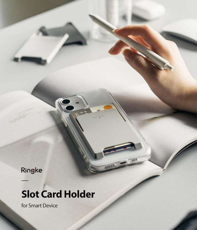 Ringke Slot Card Holder Designed for Smartphones, Adhesive Stick On Wallet Case Minimalist Slim Hard Premium Credit Card Cash Sleeve - Gray