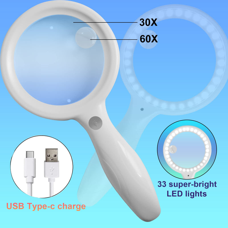 Magnifying Glass with Light, 30X Magnifying Glasses with Light for Close Work Magnifying Glass for Reading - 33 LED Large Magnifying Glass 30X Magnifying Glass with The Light White