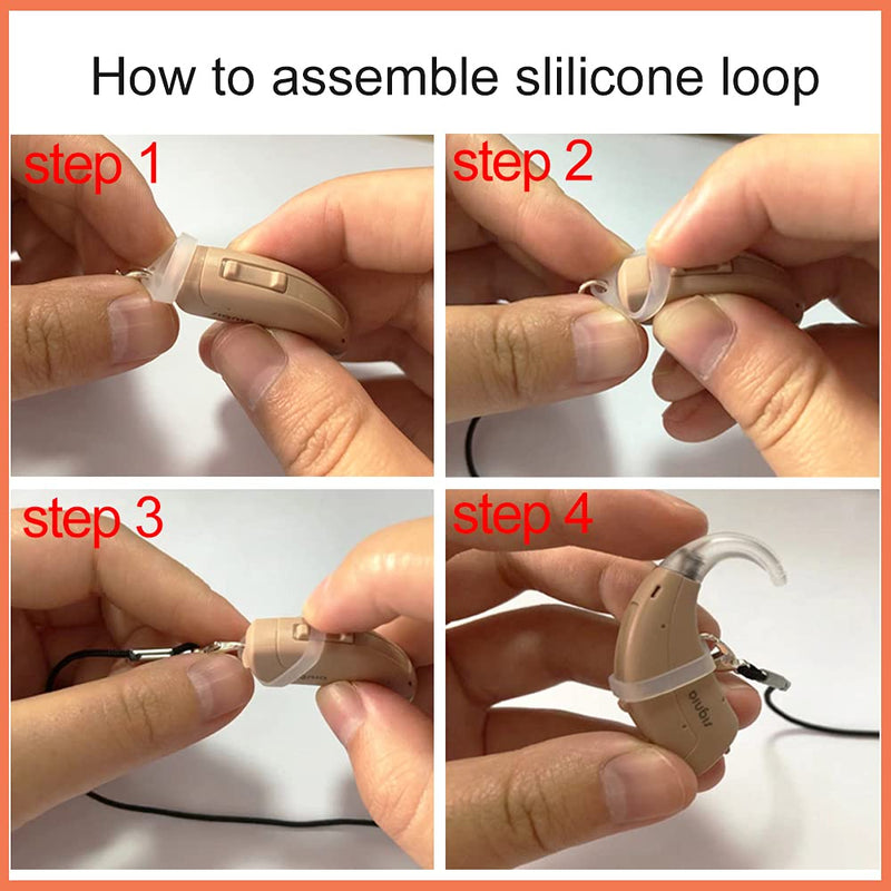 BTE Hearing Aid Clips Otoclip for Adults and Kids with 7mm 9mm 11mm Silicone Loops for BTE Hearing aids and Anti Lost Lanyard Cord and Carry case (Gray)