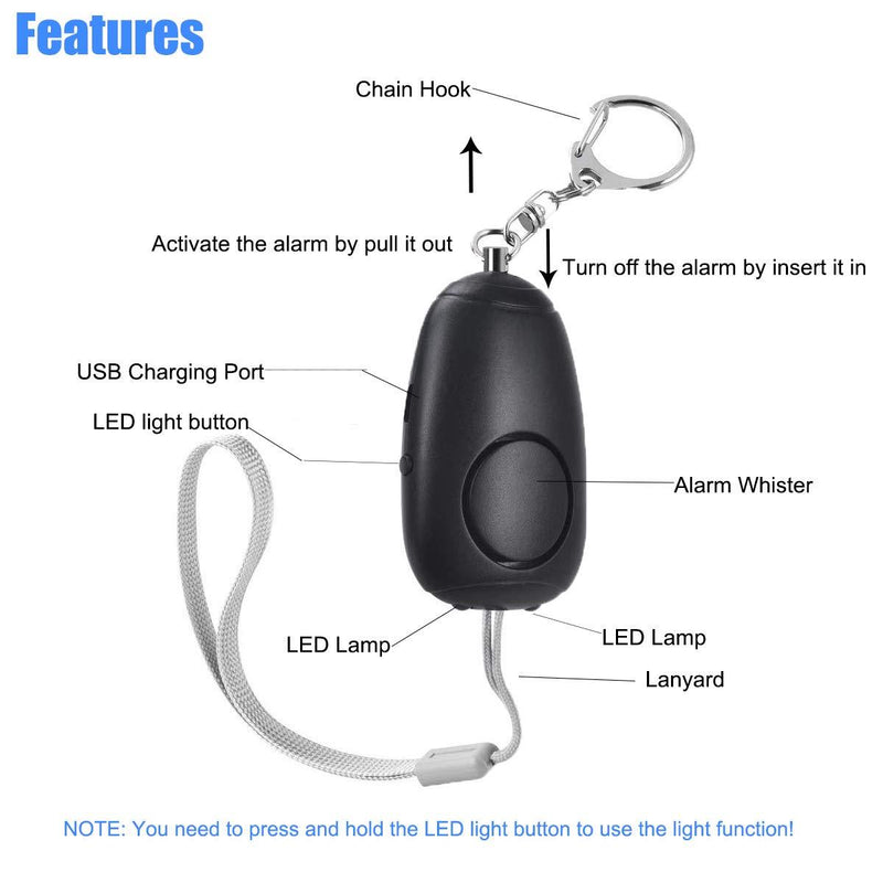 (Upgraded New Version) Safe Sound Personal Alarm, Rechargeable Emergency 130db Security Alarm Keychain Siren Song with 2 LED Lights, for Women, Men, Children, Elderly (3 Pack) Mix Color