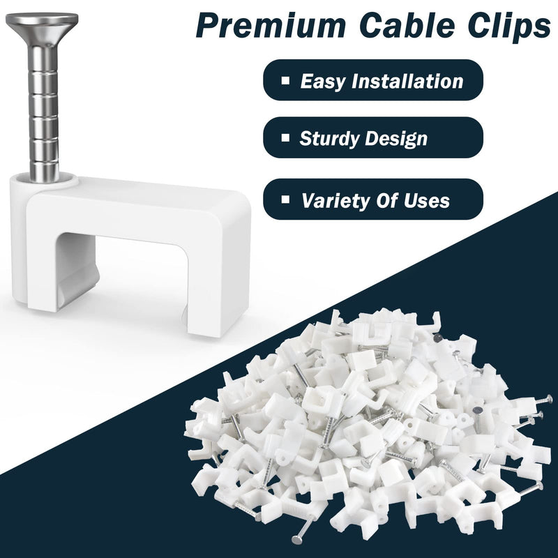 Cable Clips with Cable Labels Nail in Cable Clips 100 Pcs 8mm Flat Ethernet Cable Tacks Cord Clips Coax Cable Clips Speaker Wire Clips Cable Nails for Cords Cat5/Cat5e/Cat6/Cat7 RJ45 Cable Wall Clips