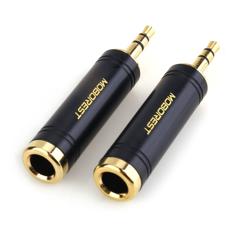 MOBOREST 3.5mm M to 6.35mm F Stereo Pure Copper Adapter, 1/8 Inch Plug Male to 1/4 Inch Jack Female Stereo Adapter, Can be Used for Conversion Headphone adapte, amp adapte, Black Fashion 2-Pack 3.5Male-6.35Female-2Black