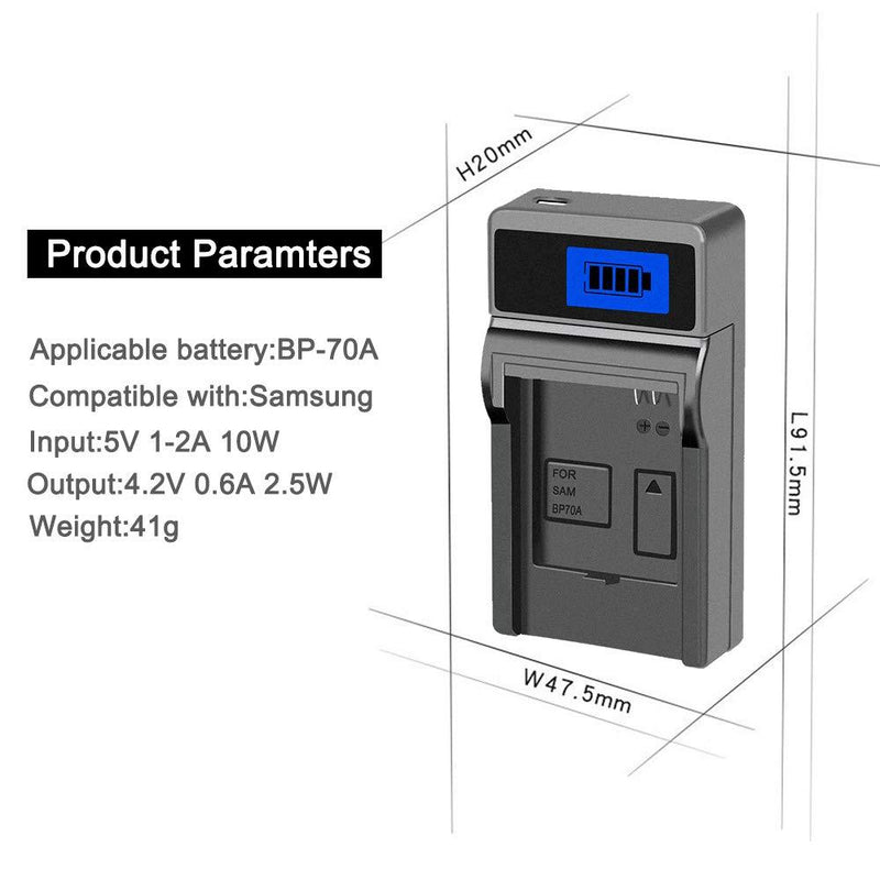 PALO 3 Packs BP 70A Battery with Battery Charger for Samsung DV150F, ES65, ES70, ES80, MV800, PL120, PL170, PL20, PL200, PL80, SL50, SL600, SL605, SL630, ST65, ST66, ST76, ST80, ST90, ST95