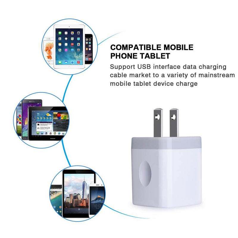 USB Wall Charger, FiveBox 5Pack 2.1A Dual Port USB Adapter Wall Charger USB Plug Charging Block Charger Brick Charger Cube Charger Box Compatible iPhone 11/Xs/XR/X/8/7/6, Samsung, Android, LG, Moto