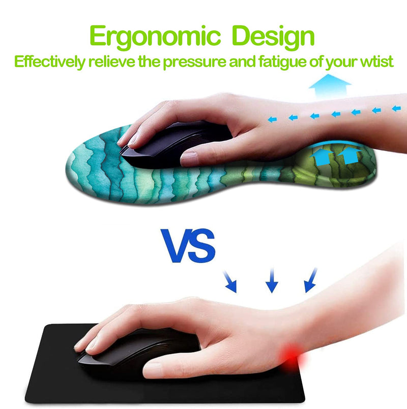 Dooke Ergonomic Mouse Pad with Wrist Support, Cute Mouse Pads with Non-Slip Rubber Base for Home Office Working Studying Easy Typing & Pain Relief Green Wave