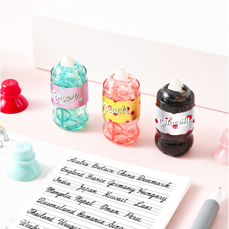 Chris.W 3 Pack Cute Correction Tape Adroable Lemon Peach Soda Water Cola Drink Shaped Eraser Office School Supplies, Kawaii Back to School Gift for Students