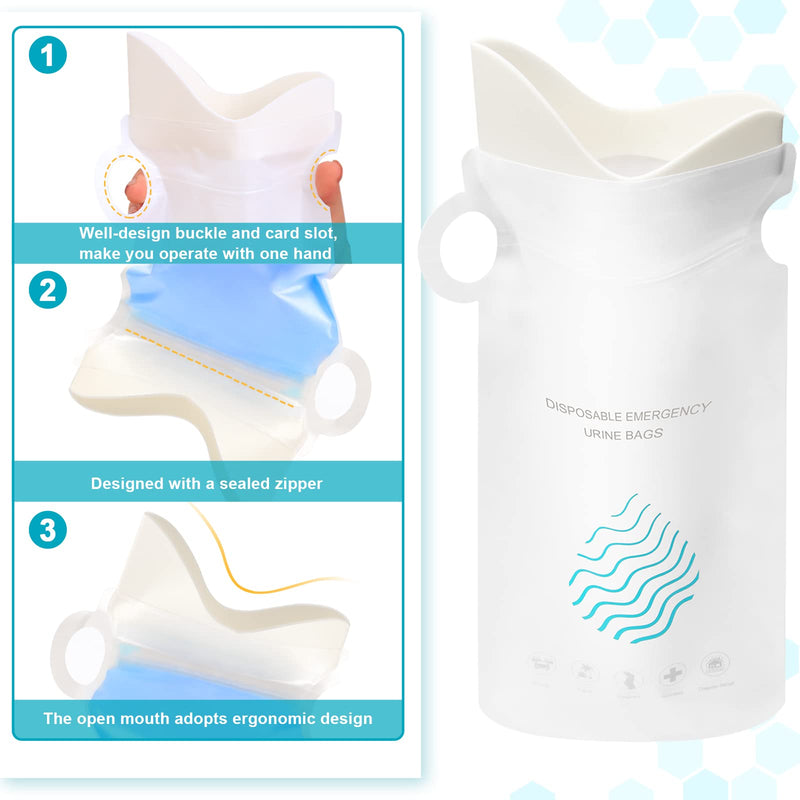 OUMEE 8/12/20 Pack 700ML Emergency Disposable Urinal Bags, Camping Pee Bags Unisex Urine Bag Vomit Bag for Travel Traffic Jam Portable Toilet Pee Bags for Men Women Children Patient White-12 Pack
