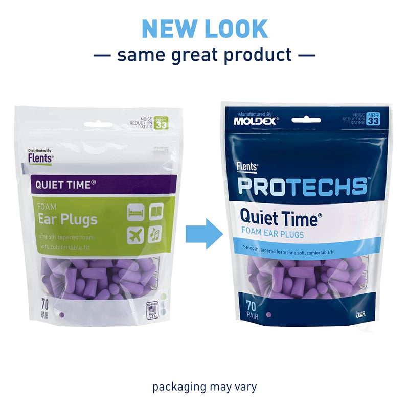 Flents Ear Plugs for Sleeping, Snoring, Loud Noise, Traveling, Concerts, Construction, & Studying, Made in the USA, NRR 33, Purple, 70 Pair 70 Pair Purple NRR33