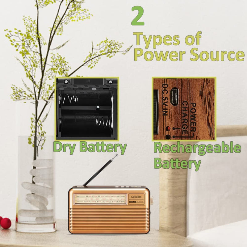 Retro Radio AM FM Shortwave with Bluetooth Speaker, Battery Operated Vintage Radio with Flashlight, Portable Radio with Solar Panel/Aux/USB/TF Card/Input