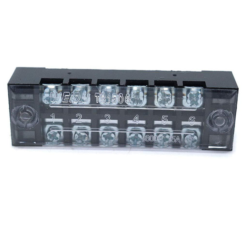 Sscon 600V 15A 6 Position Dual Row Wire Barrier Block Terminal Strip TB-1506, Pack of 10